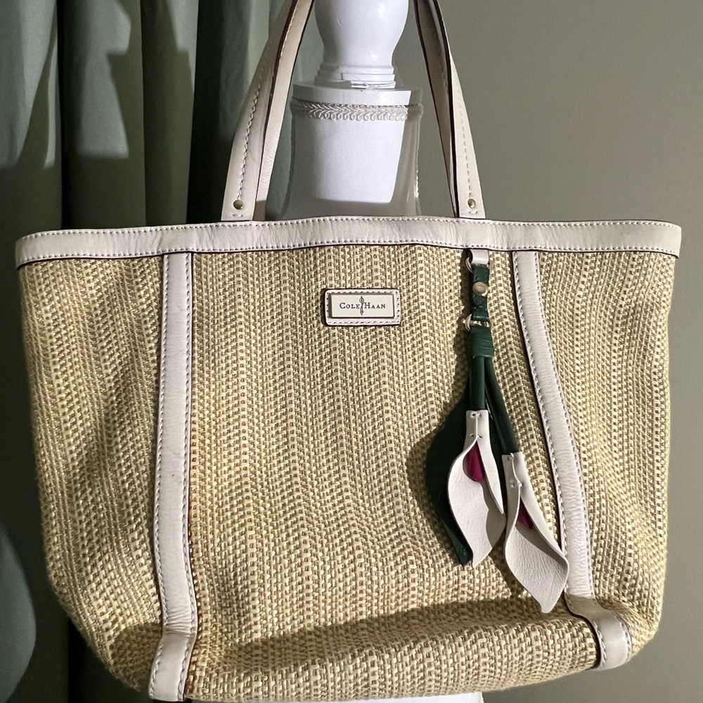 Cole Haan Cream and White Woven Tote Bag